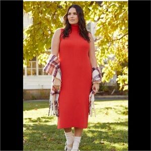 Daily Practice by Anthropologie red ribbed knit sleeveless turtleneck dress
